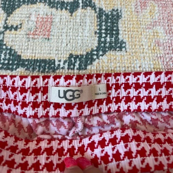 UGG Australia Raven Houndstooth Flannel Pajama Set in Pink & Red – Size Large - Picture 4 of 9